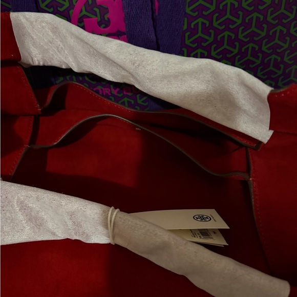 Authentic Tory Burch Slouch Suede Shoulder Bag Red - Picture 9 of 14